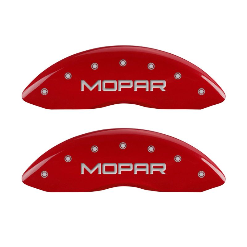 MGP 4 Caliper Covers Engraved Front & Rear MOPAR Red finish silver ch - Black Ops Auto Works