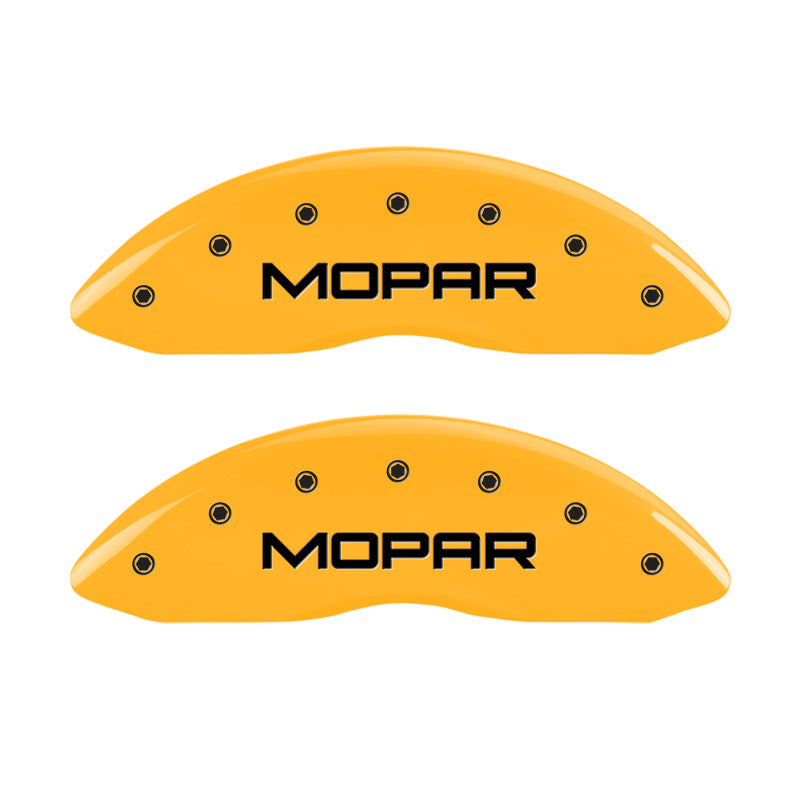 MGP 4 Caliper Covers Engraved Front & Rear MOPAR Yellow finish black ch - Black Ops Auto Works