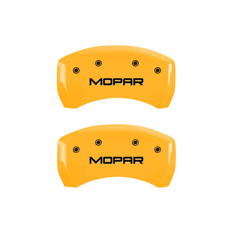 MGP 4 Caliper Covers Engraved Front & Rear MOPAR Yellow finish black ch - Black Ops Auto Works