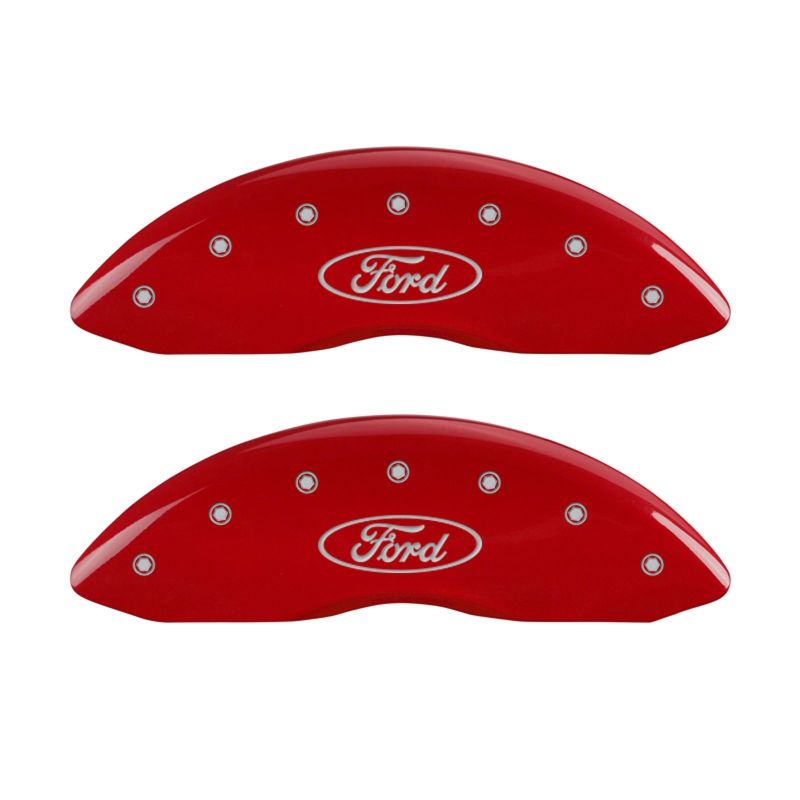 MGP 4 Caliper Covers Engraved Front & Rear Oval logo/Ford Red finish silver ch - Black Ops Auto Works