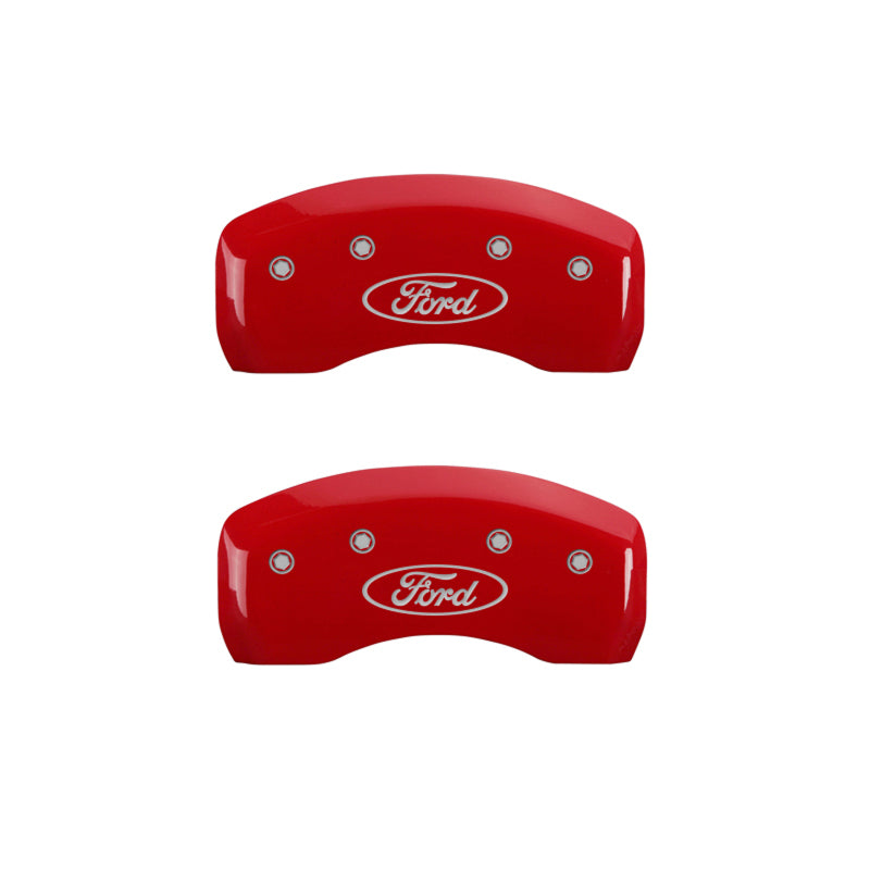 MGP 4 Caliper Covers Engraved Front & Rear Oval logo/Ford Red finish silver ch - Black Ops Auto Works