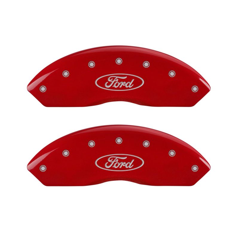 MGP 4 Caliper Covers Engraved Front & Rear Oval logo/Ford Red finish silver ch - Black Ops Auto Works