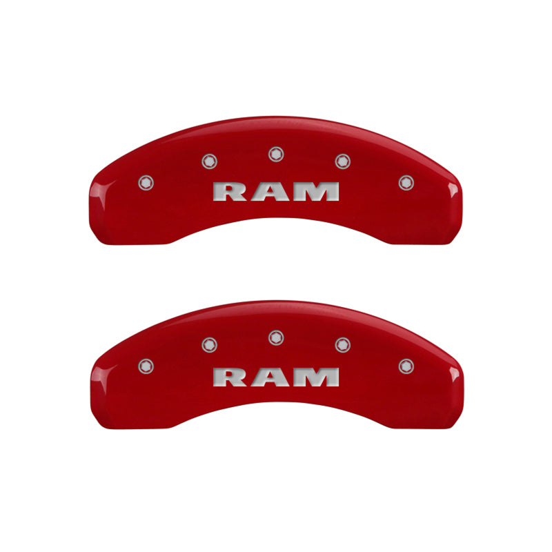 MGP 4 Caliper Covers Engraved Front & Rear RAM Red finish silver ch - Black Ops Auto Works