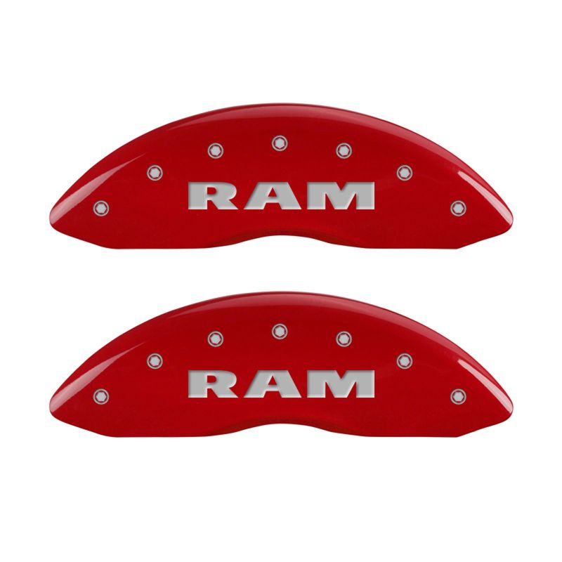 MGP 4 Caliper Covers Engraved Front & Rear RAM Red finish silver ch - Black Ops Auto Works