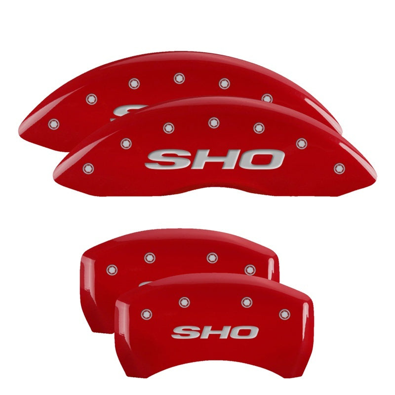 MGP 4 Caliper Covers Engraved Front & Rear SHO Red finish silver ch - Black Ops Auto Works