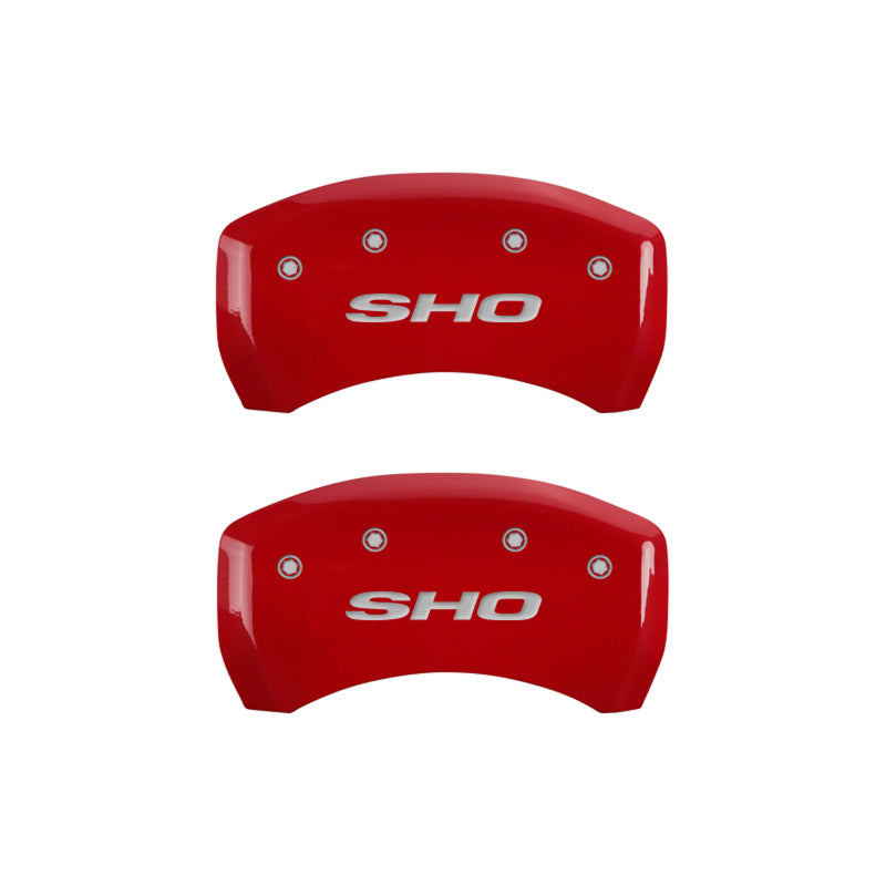 MGP 4 Caliper Covers Engraved Front & Rear SHO Red finish silver ch - Black Ops Auto Works