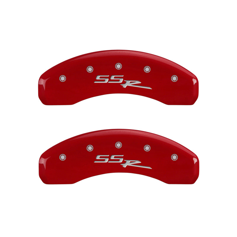 MGP 4 Caliper Covers Engraved Front & Rear SSR Red finish silver ch - Black Ops Auto Works