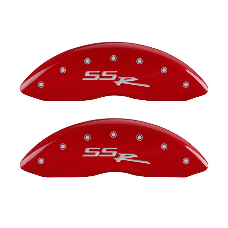 MGP 4 Caliper Covers Engraved Front & Rear SSR Red finish silver ch - Black Ops Auto Works