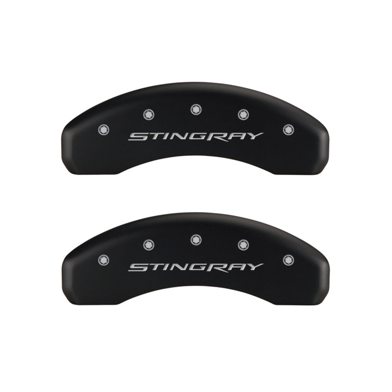 MGP 4 Caliper Covers Engraved Front & Rear Stingray Red finish silver ch - Black Ops Auto Works