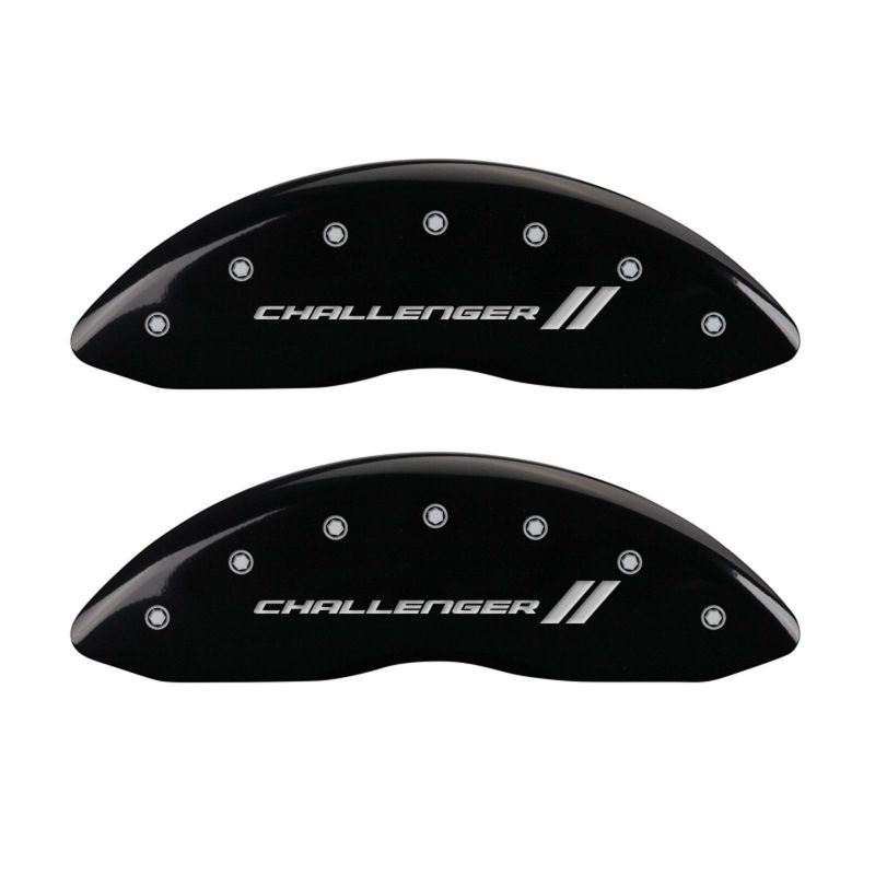 MGP 4 Caliper Covers Engraved Front & Rear With stripes/Challenger Black finish silver ch - Black Ops Auto Works