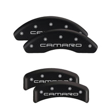 Load image into Gallery viewer, MGP 4 Caliper Covers Engraved Front &amp; Rear With stripes/Challenger Black finish silver ch - Black Ops Auto Works