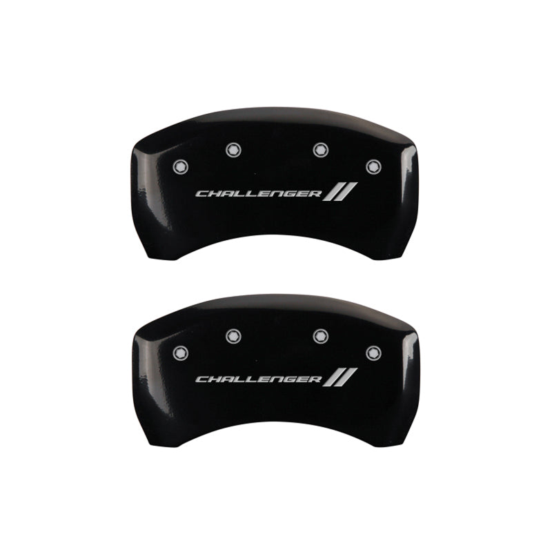 MGP 4 Caliper Covers Engraved Front & Rear With stripes/Challenger Black finish silver ch - Black Ops Auto Works