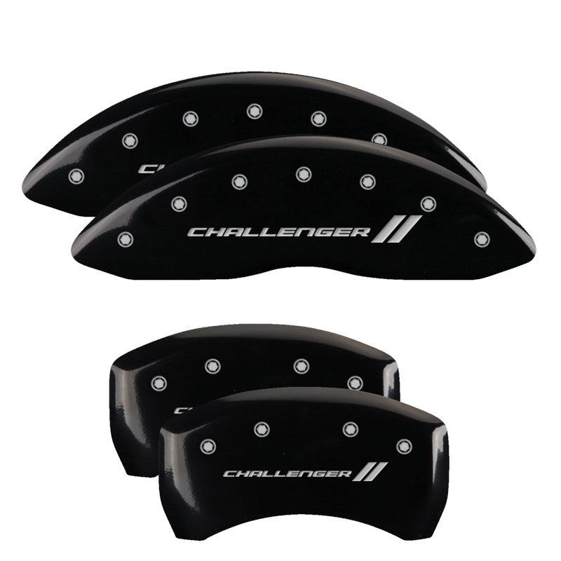 MGP 4 Caliper Covers Engraved Front & Rear With stripes/Challenger Black finish silver ch - Black Ops Auto Works