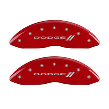 Load image into Gallery viewer, MGP 4 Caliper Covers Engraved Front &amp; Rear With stripes/Dodge Red finish silver ch - Black Ops Auto Works