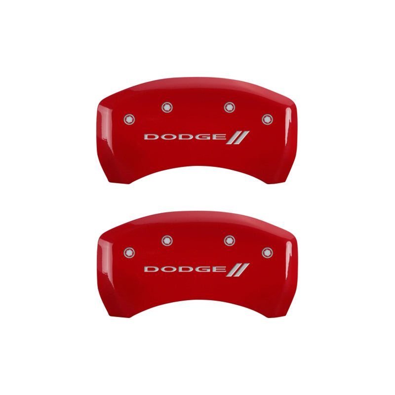 MGP 4 Caliper Covers Engraved Front & Rear With stripes/Dodge Red finish silver ch - Black Ops Auto Works