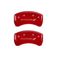 Load image into Gallery viewer, MGP 4 Caliper Covers Engraved Front &amp; Rear With stripes/Dodge Red finish silver ch - Black Ops Auto Works