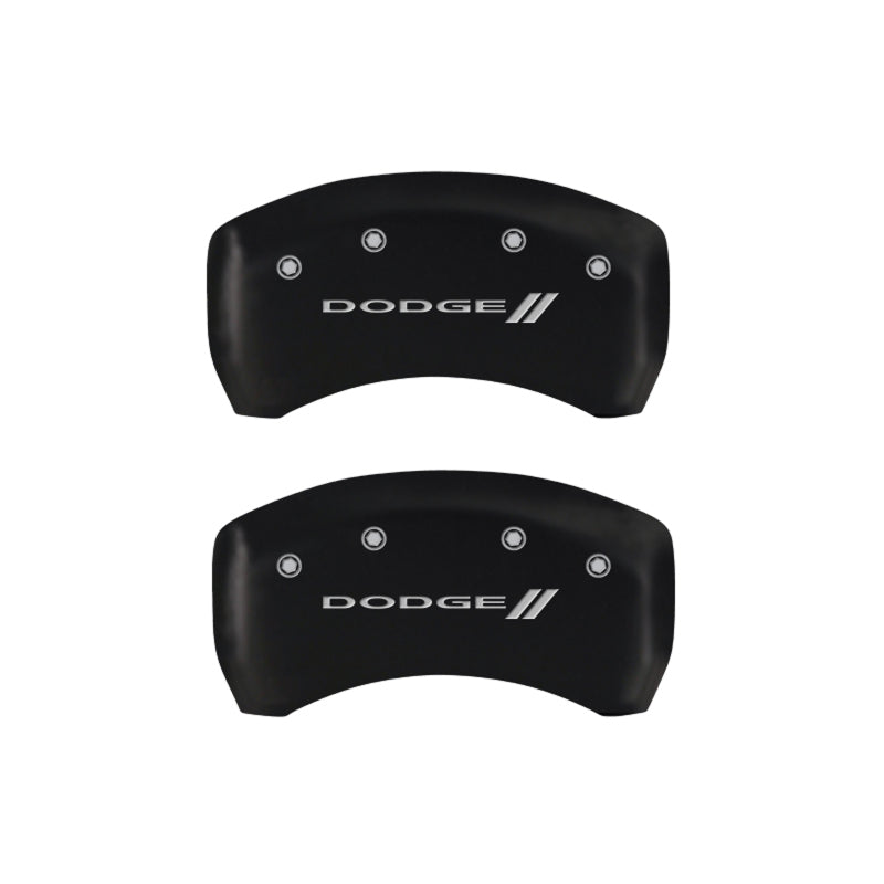 MGP 4 Caliper Covers Engraved Front & Rear With stripes/Dodge Red finish silver ch - Black Ops Auto Works
