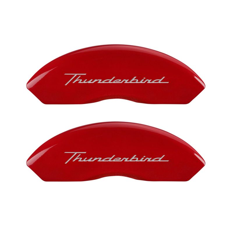 MGP 4 Caliper Covers Engrvd Front No bolts/Tbird Engrvd Rear/Tbird Emblem Red fnsh slvr ch - Black Ops Auto Works