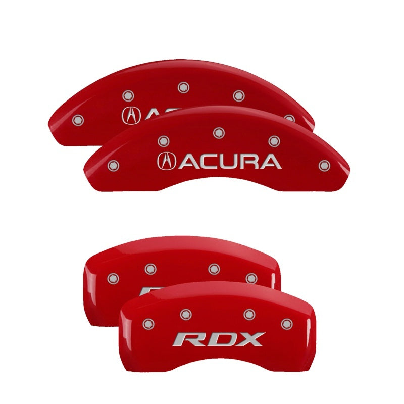 MGP 4 Caliper Covers Front Acura Rear RDX Red Finish Silver Characters (Req 18in+ Wheel) - Black Ops Auto Works