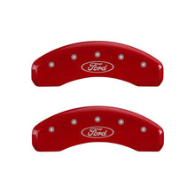 Load image into Gallery viewer, MGP 4 Caliper Covers Engraved Front &amp; Rear Oval logo/Ford Red finish silver ch - MGP 10219SFRDRD