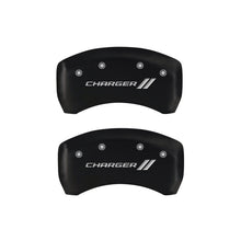 Load image into Gallery viewer, MGP 4 Caliper Covers Engraved Front &amp; Rear With stripes/Charger Red finish silver ch - MGP 12162SCH1RD