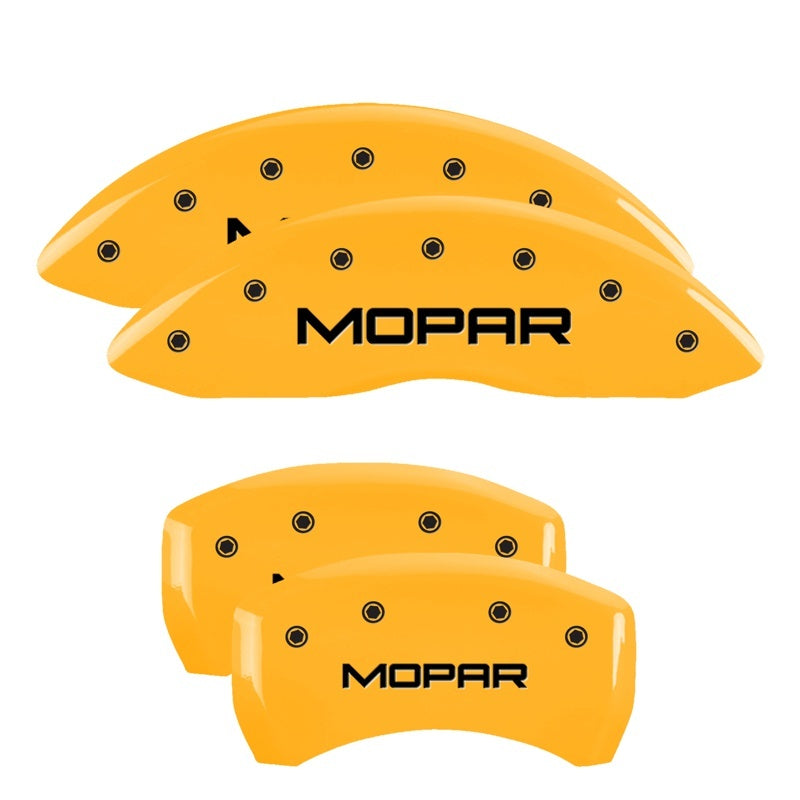 MGP 4 Caliper Covers Engraved Front & Rear MOPAR Yellow finish black ch - MGP 12162SMOPYL