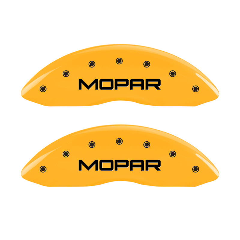 MGP 4 Caliper Covers Engraved Front & Rear MOPAR Yellow finish black ch - MGP 12162SMOPYL