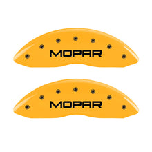 Load image into Gallery viewer, MGP 4 Caliper Covers Engraved Front &amp; Rear MOPAR Yellow finish black ch - MGP 12162SMOPYL