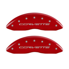 Load image into Gallery viewer, MGP 4 Caliper Covers Engraved Front &amp; Rear C7/Corvette Red finish silver ch - MGP 13009SCV7RD