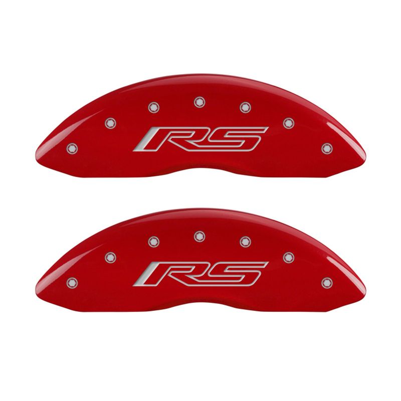 MGP 4 Caliper Covers Engraved Front & Rear Gen 5/RS Red finish silver ch - MGP 14033SRS5RD