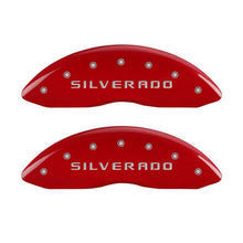 Load image into Gallery viewer, MGP Front set 2 Caliper Covers Engraved Front Silverado Red finish silver ch - MGP 14207FSILRD