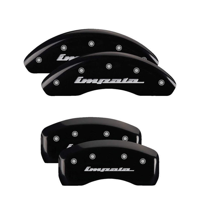 MGP 4 Caliper Covers Engraved Front & Rear Impala Black finish silver ch - MGP 14223SIMPBK