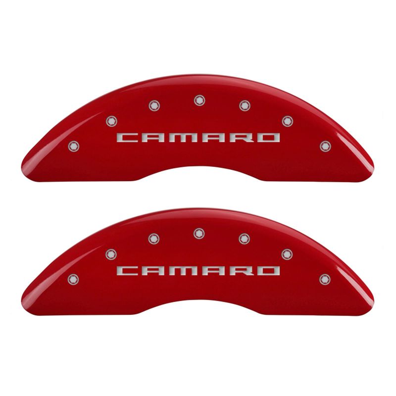 MGP 4 Caliper Covers Engraved Front & Rear Gen 5/Camaro Red finish silver ch - MGP 14241SCA5RD