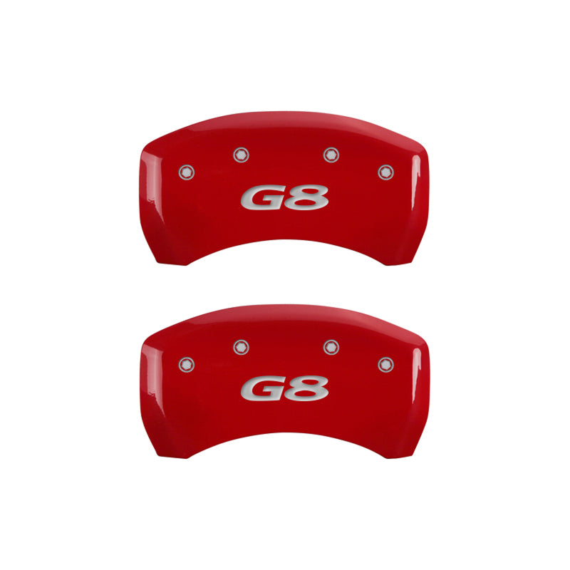 MGP 4 Caliper Covers Engraved Front Pontiac Engraved Rear G8 Red finish silver ch - MGP 18011SPG8RD