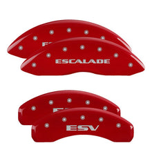 Load image into Gallery viewer, MGP 4 Caliper Covers Engraved Front Escalade Engraved Rear ESV Red finish silver ch - MGP 35015SESVRD