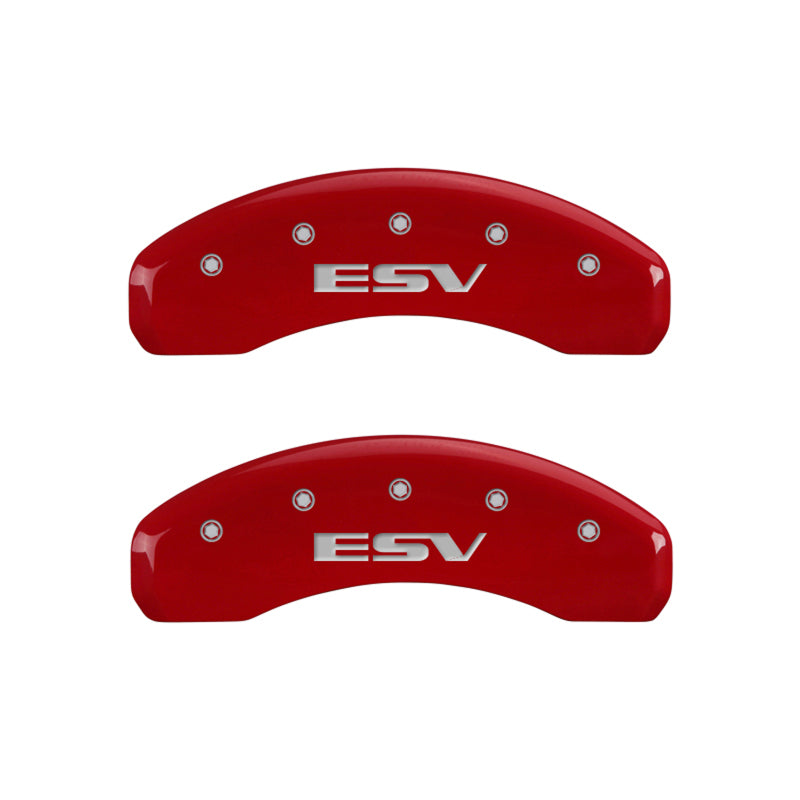 MGP 4 Caliper Covers Engraved Front Escalade Engraved Rear ESV Red finish silver ch - MGP 35015SESVRD