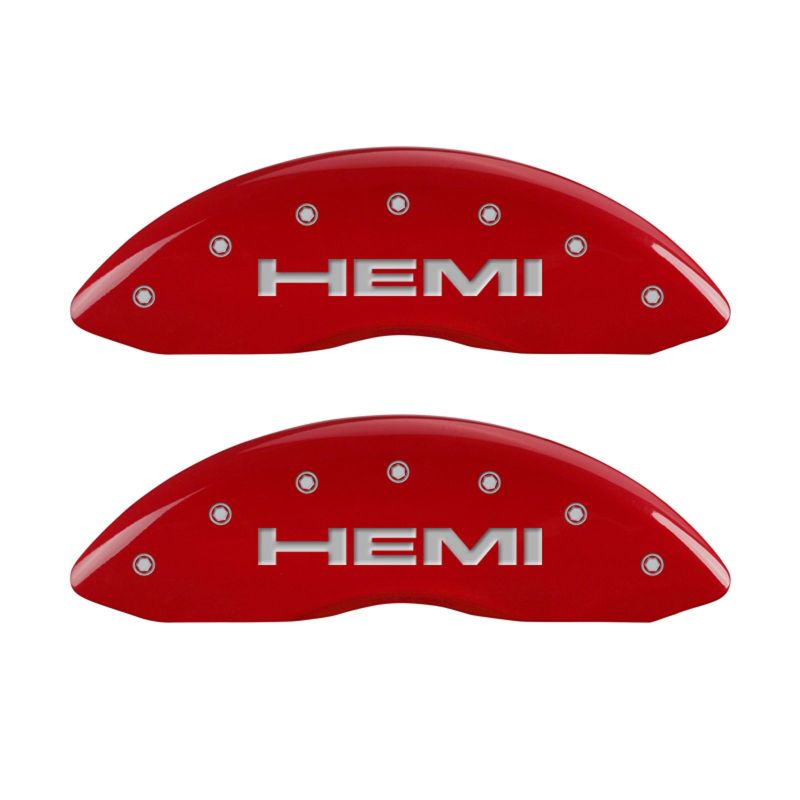 MGP 4 Caliper Covers Engraved Front & Rear Hemi Red finish silver ch - MGP 55001SHEMRD
