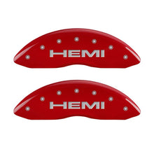 Load image into Gallery viewer, MGP 4 Caliper Covers Engraved Front &amp; Rear Hemi Red finish silver ch - MGP 55001SHEMRD