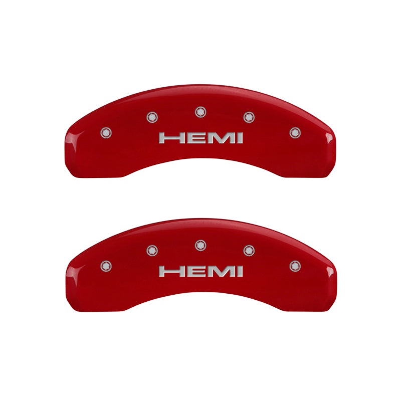 MGP 4 Caliper Covers Engraved Front & Rear Hemi Red finish silver ch - MGP 55001SHEMRD