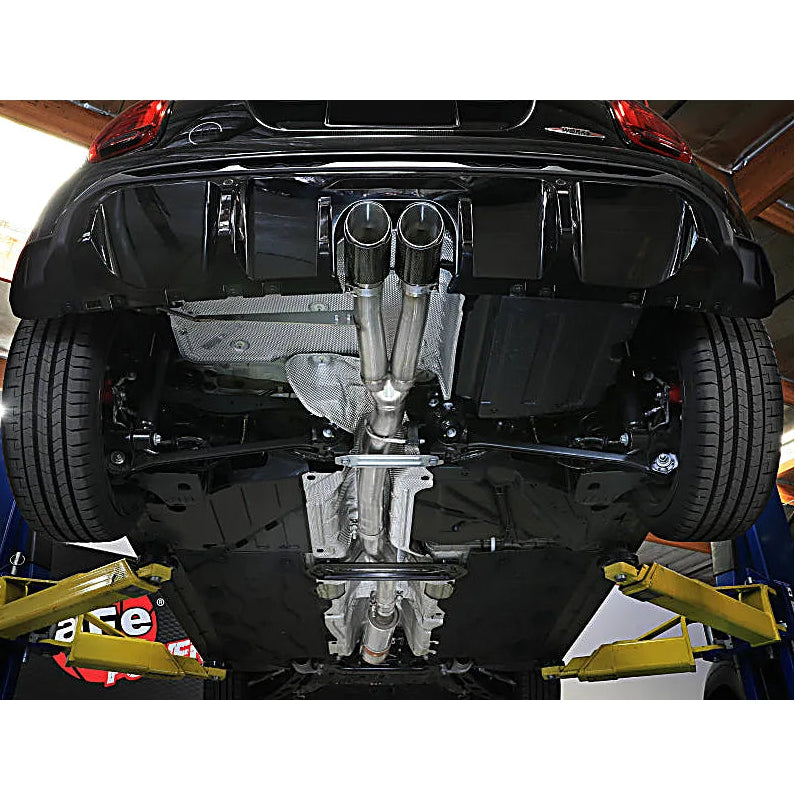 Carbon fiber exhaust tip close-up for aFe Mini Cooper S cat-back exhaust