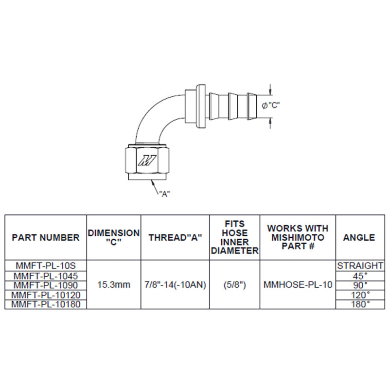 Mishimoto Mishimoto 90 Degree Push Lock Fitting - 10AN