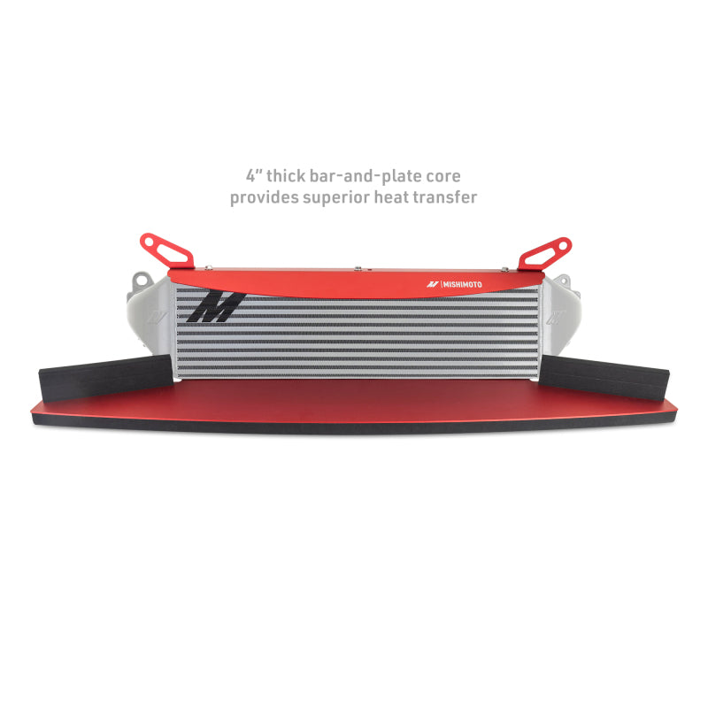 Front view of Mishimoto intercooler kit for Toyota GR Corolla with red piping