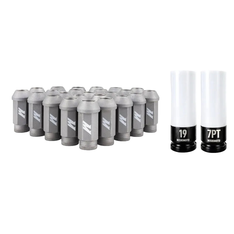 Mishimoto steel locking lug nut 24-piece set with 19mm and 7-point sockets