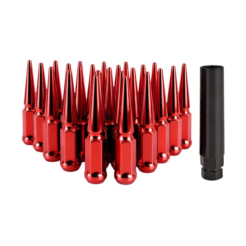 Mishimoto Mishimoto Mishimoto Steel Spiked Lug Nuts M12 x 1.5 24pc Set Red