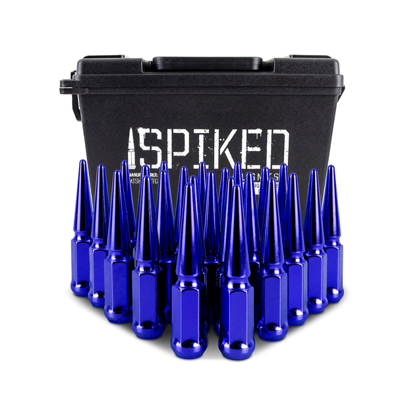 Mishimoto Mishimoto Steel Spiked Lug Nuts M14 x 1.5 24pc Set Blue - Mishimoto MMLG-SP1415-24BL
