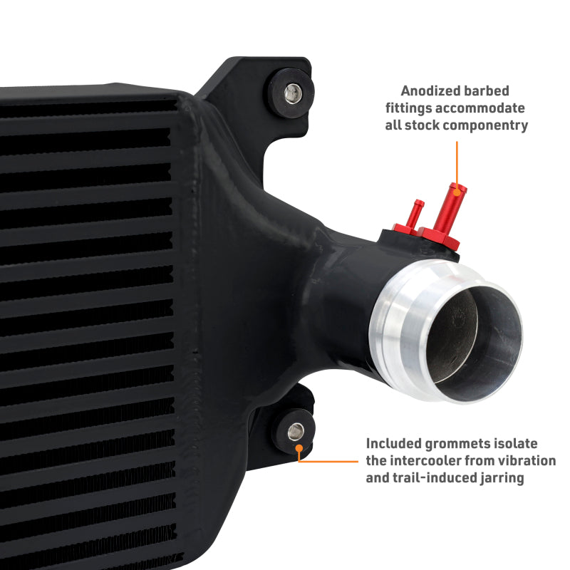 Mishimoto Tacoma intercooler core compared to factory intercooler for improved cooling performance