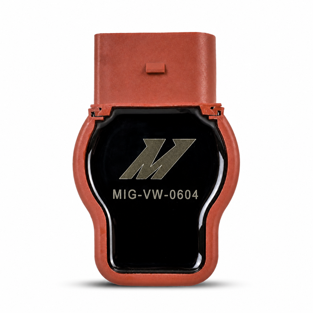 Top detail of a Mishimoto replacement ignition coil for Volkswagen and Audi TSI, FSI and TFSI engines
