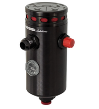 Load image into Gallery viewer, Front view of C6 Z Mild PCV catch can with sight glass and -6AN fittings