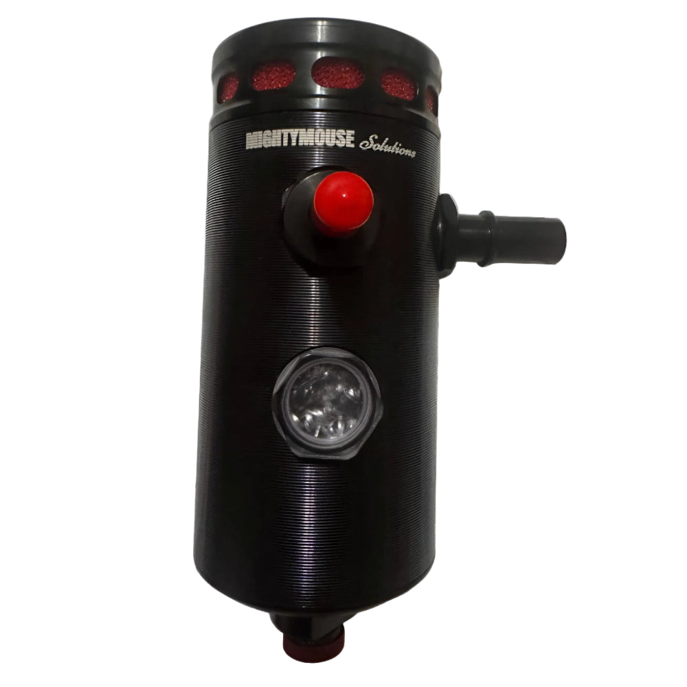 Front view of C6 Z Mild PCV catch can with sight glass and -Quick connect