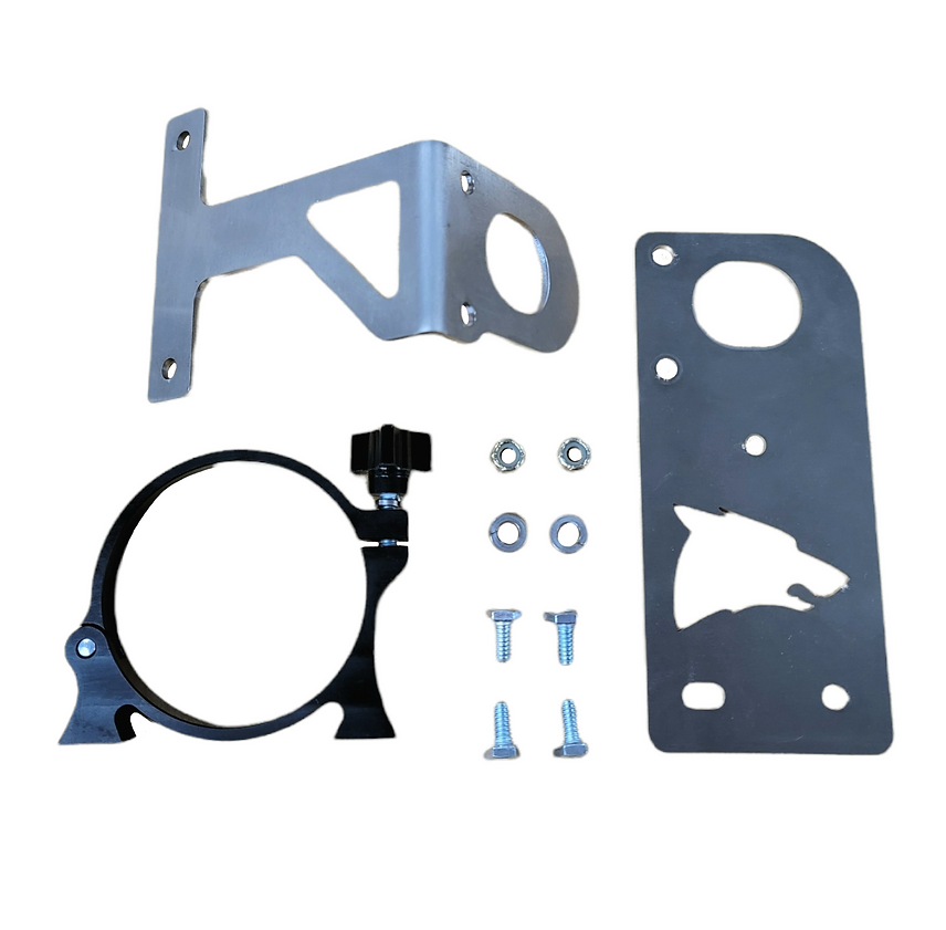 Kit components including mount, hose, and ends